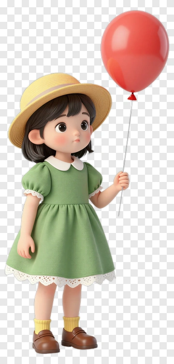 3D Girl Holding A Red Balloon PNG