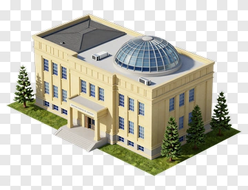 3D Building With Dome And Trees PNG