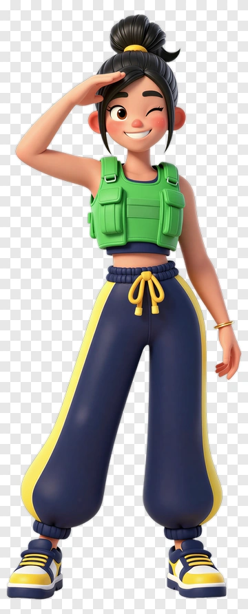3D Girl Saluting In Sporty Outfit PNG