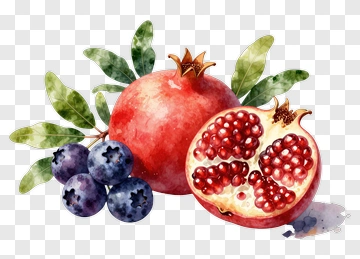 Watercolor Pomegranate And Blueberries PNG