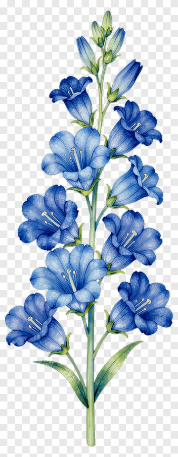 Blue Flower Stem With Multiple Blooms PNG