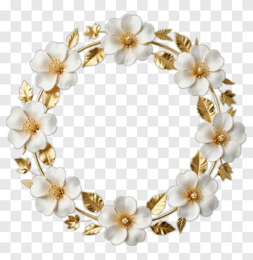 Floral Wreath With White Flowers And Golden Leaves PNG