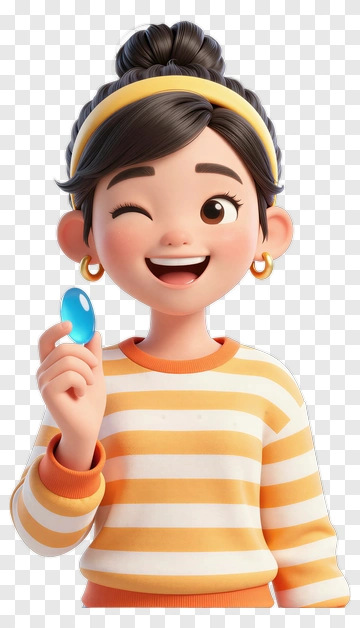 Cartoon Girl Holding A Blue Gem PNG