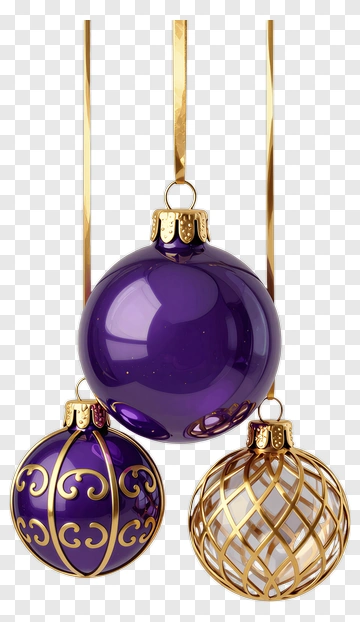 Purple Christmas Ornaments With Gold Accents PNG