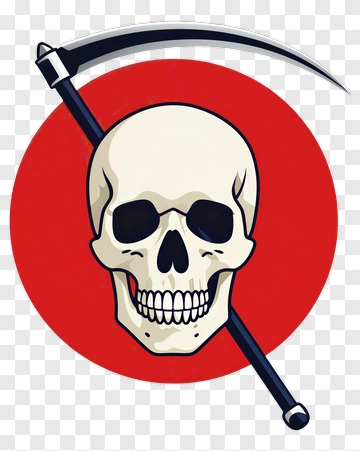 Skull With Scythe On Red Background PNG