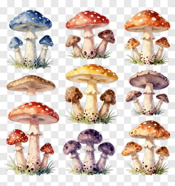 Colorful Mushroom Collection PNG