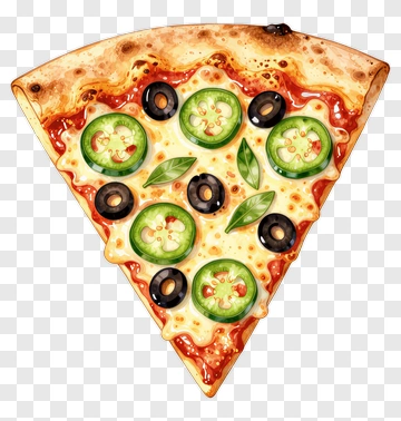 Pizza Slice With Olives And Green Peppers PNG