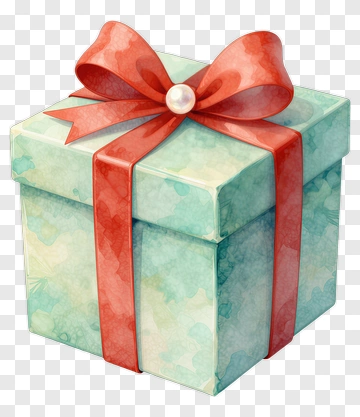 Watercolor Gift Box With Red Ribbon PNG