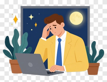 Stressed Businessman Working Late At Night PNG