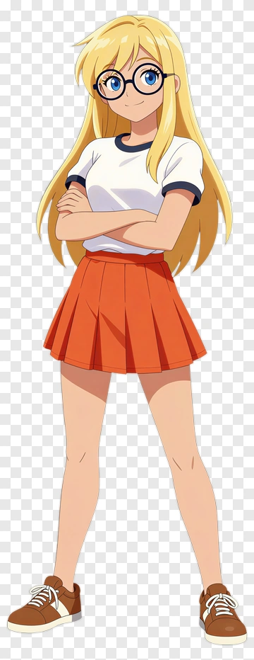 Anime Girl In A Skirt With Glasses PNG