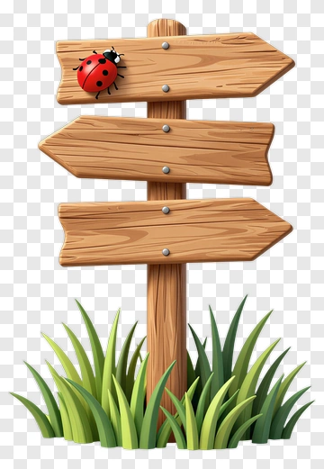 Wooden Signpost With Grass And Ladybug PNG
