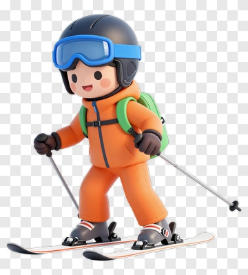 3D Skiing Child In Orange Outfit PNG