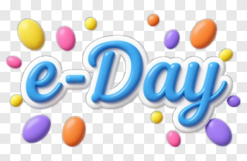 E-Day Celebration Text With Colorful Eggs PNG