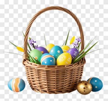 Easter Basket Filled With Colorful Eggs PNG
