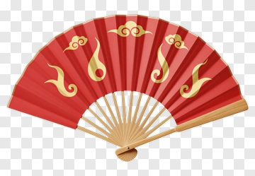 Red Decorative Fan With Golden Patterns PNG
