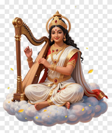 Goddess Playing The Veena On A Cloud PNG