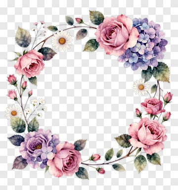 Watercolor Floral Wreath With Roses And Daisies PNG