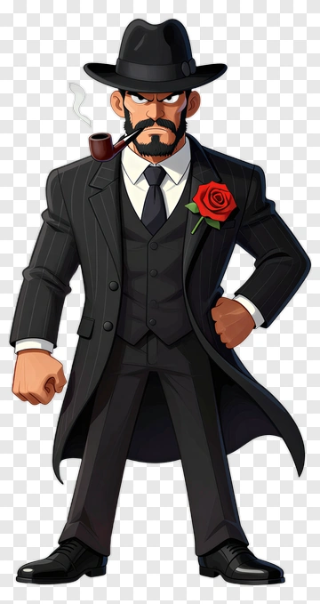 Cartoon Man In A Suit With A Rose And Pipe PNG