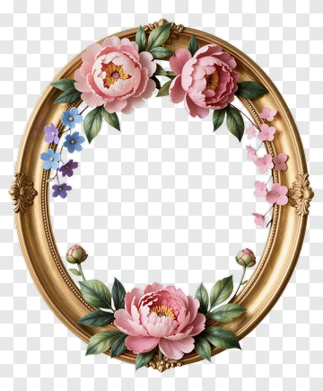 Floral Frame With Pink Peonies And Blue Flowers PNG