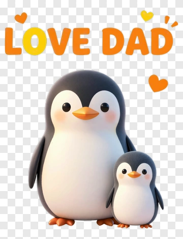 Cartoon Penguins With Love Dad Text PNG