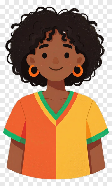 Cartoon Child With Curly Hair Wearing A Colorful Shirt PNG
