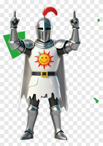 Cartoon Knight With A Smiling Sun Emblem PNG