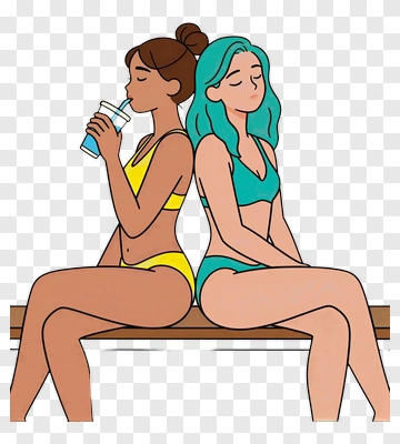 Two Friends Sitting Together In Swimwear PNG