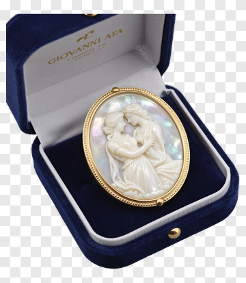 Romantic Cameo Pendant In Blue Velvet Box PNG