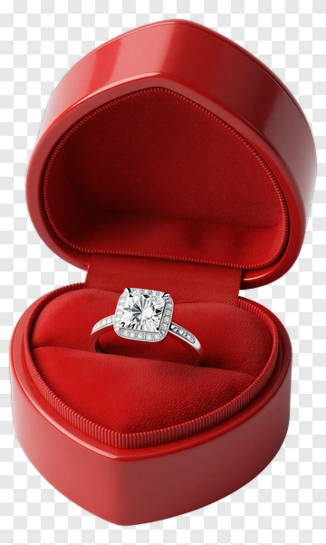 Diamond Engagement Ring In Heart Shaped Box PNG
