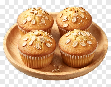 Oatmeal Muffins On A Wooden Plate PNG