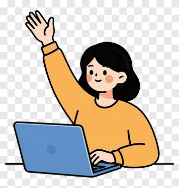 Student Raising Hand While Using A Laptop PNG