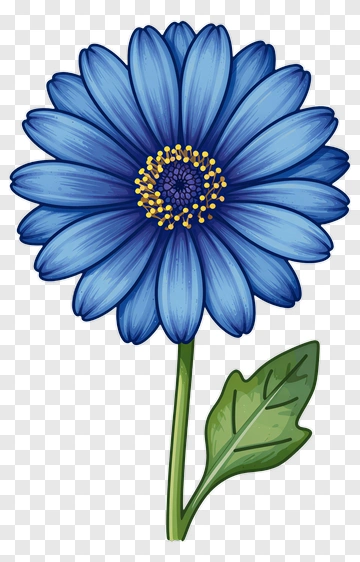 Blue Flower With Green Leaf PNG