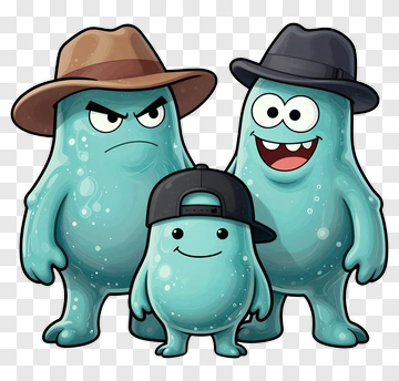 Cartoon Blue Characters Wearing Hats PNG
