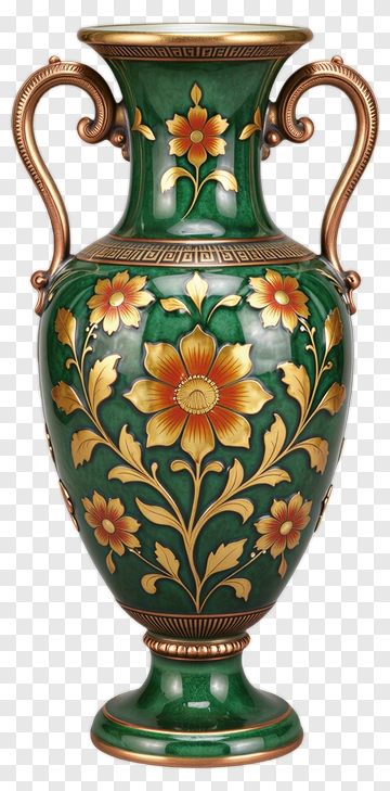 Ornate Green Floral Vase PNG