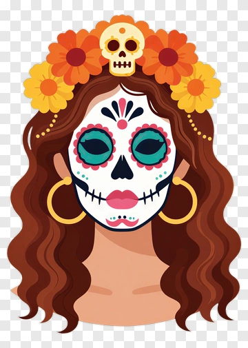 Woman With Sugar Skull Makeup And Floral Headband PNG