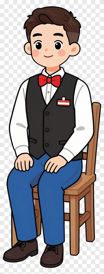 Cartoon Waiter Sitting On A Chair PNG