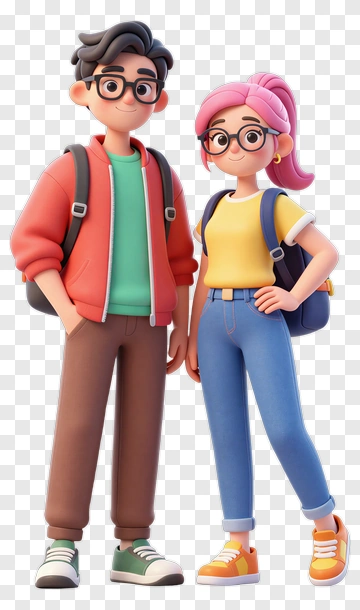 3D Students Standing Together PNG