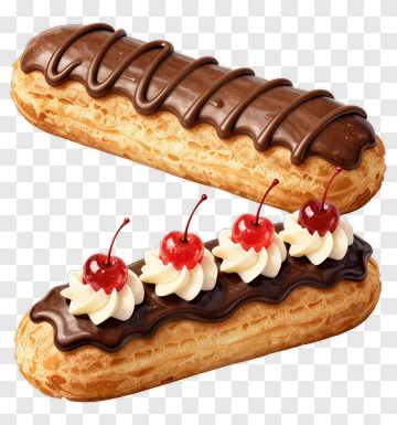 Chocolate Eclair With Cherries And Cream PNG