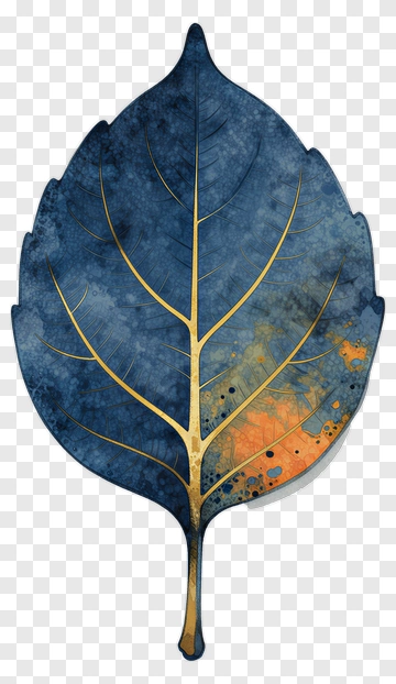 Artistic Leaf With Blue And Orange Design PNG