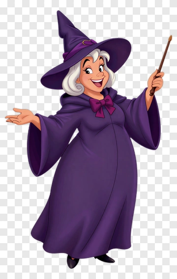 Cartoon Witch Holding A Wand PNG