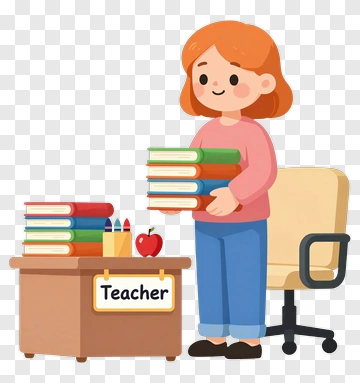 Cartoon Teacher Holding Books At A Desk PNG