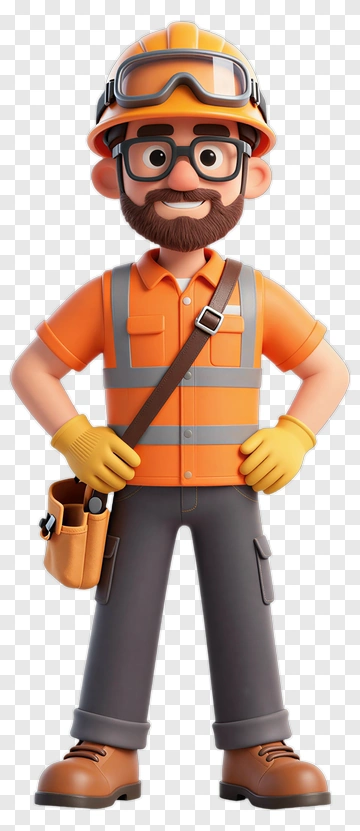 3D Construction Worker With Tools PNG
