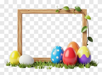 Colorful Easter Eggs With Wooden Frame PNG