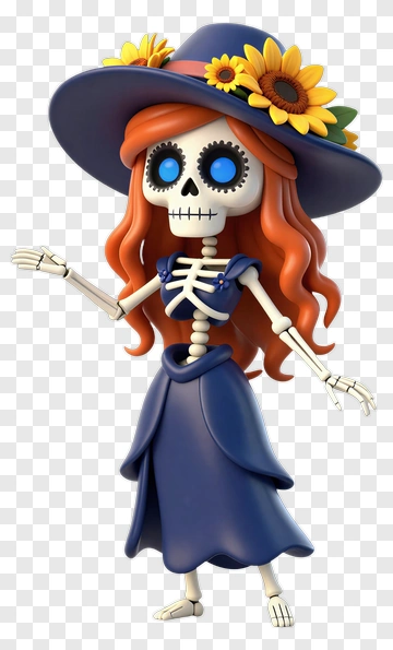 Cartoon Skeleton Woman In A Flower Hat PNG