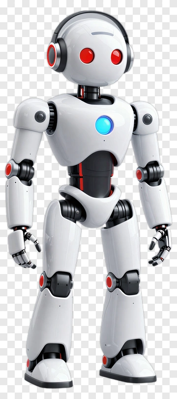 3D Robot With Red Eyes And Headphones PNG
