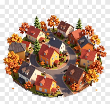 Autumn Neighborhood With Colorful Houses PNG