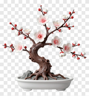 Decorative Bonsai Tree With Pink Flowers PNG