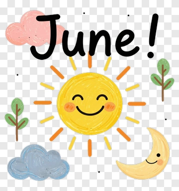Smiling Sun With Clouds And Trees For June PNG