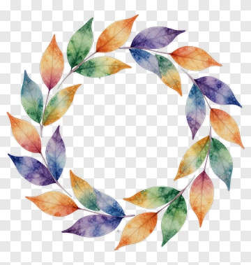Colorful Watercolor Leaf Wreath PNG
