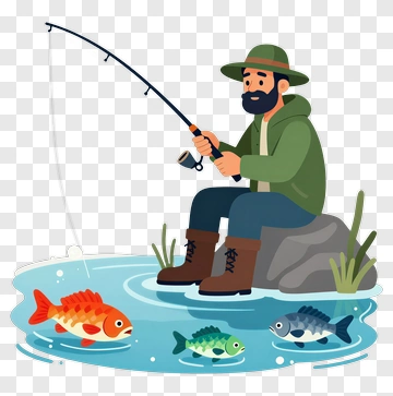 Cartoon Fisherman Catching Fish PNG
